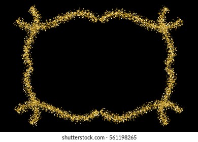 Gold frame glitter texture isolated on black. Golden color of winners. Gilded abstract particles. Explosion of confetti shine. Celebratory background. Vector illustration,eps 10