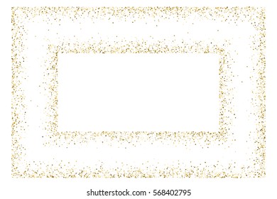 Gold frame glitter texture isolated on white. Golden color of winners. Gilded abstract particles. Explosion of confetti shine. Celebratory background. Vector illustration,eps 10