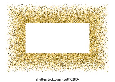 Gold frame glitter texture isolated on white. Golden color of winners. Gilded abstract particles. Explosion of confetti shine. Celebratory background. Vector illustration,eps 10