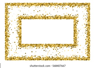 Gold frame glitter texture isolated on white. Golden color of winners. Gilded abstract particles. Explosion of confetti shine. Celebratory background. Vector illustration,eps 10