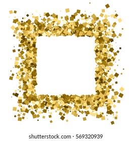 Gold frame glitter texture isolated on white. Golden color of winners. Gilded abstract particles. Explosion of confetti shine. Celebratory background. Vector illustration,eps 10.