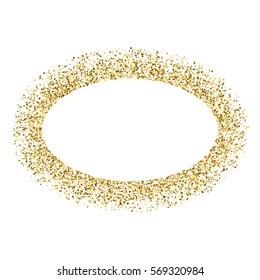 Gold frame glitter texture isolated on white. Golden color of winners. Gilded abstract particles. Explosion of confetti shine. Celebratory background. Vector illustration,eps 10.