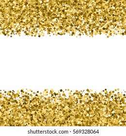 Gold frame glitter texture isolated on white. Golden color of winners. Gilded abstract particles. Explosion of confetti shine. Celebratory background. Vector illustration,eps 10.