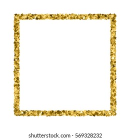 Gold frame glitter texture isolated on white. Golden color of winners. Gilded abstract particles. Explosion of confetti shine. Celebratory background. Vector illustration,eps 10.