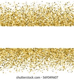 Gold frame glitter texture isolated on white. Golden color of winners. Gilded abstract particles. Explosion of confetti shine. Celebratory background. Vector illustration,eps 10.