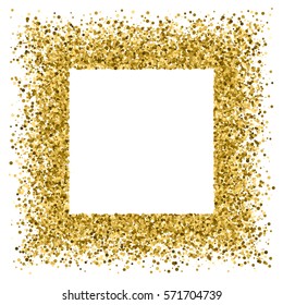 Gold frame glitter texture isolated on white. Golden color of winners. Gilded abstract particles. Explosion of confetti shine. Celebratory background. Vector illustration,eps 10.