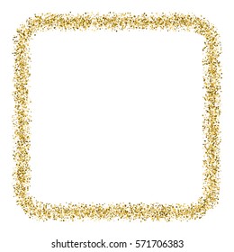 Gold frame glitter texture isolated on white. Golden color of winners. Gilded abstract particles. Explosion of confetti shine. Celebratory background. Vector illustration,eps 10.