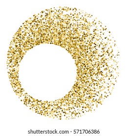 Gold frame glitter texture isolated on white. Golden color of winners. Gilded abstract particles. Explosion of confetti shine. Celebratory background. Vector illustration,eps 10.