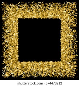 Gold frame glitter texture isolated on black. Amber particles color. Celebratory background. Golden explosion of confetti. Vector illustration,eps 10
