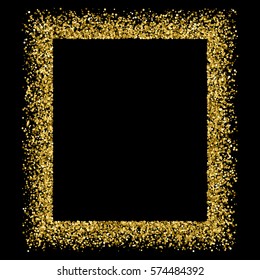 Gold frame glitter texture isolated on black. Amber particles color. Celebratory background. Golden explosion of confetti. Vector illustration,eps 10

