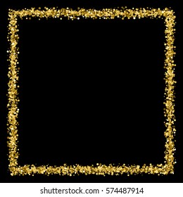 Gold frame glitter texture isolated on black. Amber particles color. Celebratory background. Golden explosion of confetti. Vector illustration,eps 10


