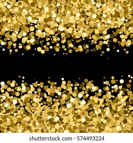 Gold frame glitter texture isolated on black. Amber particles color. Celebratory background. Golden explosion of confetti. Vector illustration,eps 10
