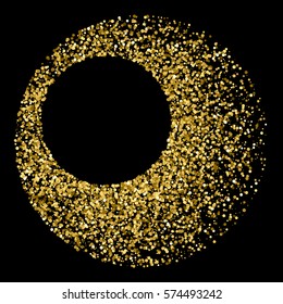 Gold frame glitter texture isolated on black. Amber particles color. Celebratory background. Golden explosion of confetti. Vector illustration,eps 10

