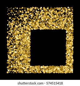 Gold frame glitter texture isolated on black. Amber particles color. Celebratory background. Golden explosion of confetti. Vector illustration,eps 10

