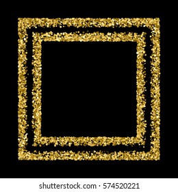 Gold frame glitter texture isolated on black. Amber particles color. Celebratory background. Golden explosion of confetti. Vector illustration,eps 10

