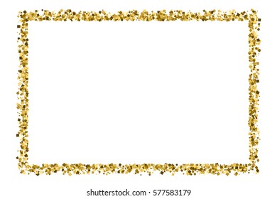 Gold frame glitter texture isolated on white.  Amber particles color. Celebratory background. Golden explosion of confetti. Vector illustration,eps 10.