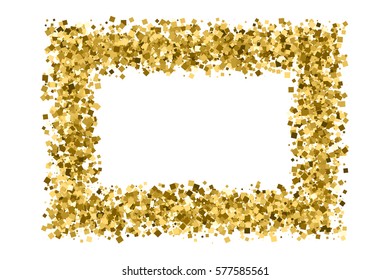 Gold frame glitter texture isolated on white.  Amber particles color. Celebratory background. Golden explosion of confetti. Vector illustration,eps 10.