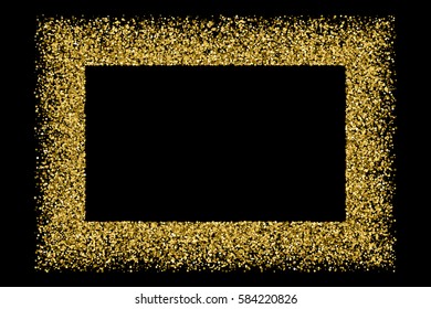 Gold frame glitter texture isolated on black. Amber particles color. Celebratory background. Golden explosion of confetti. Vector illustration,eps 10
