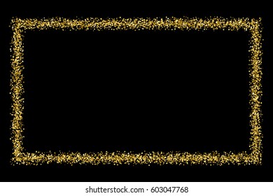 Gold frame glitter texture isolated on black. Amber particles color. Celebratory background. Golden explosion of confetti. Vector illustration,eps 10
