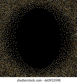 Gold frame. Golden Square Oval Frame on black background. Gold glitter background. Template for holiday designs, invitation, party, birthday, wedding. Vector illustration, EPS10. 