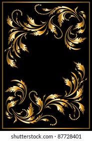 Gold  frame in the Gothic style on a dark background. Banner.Frame.