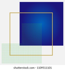 gold frame and green dots on the blue square