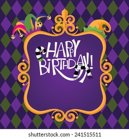 Gold frame Happy Birthday background EPS 10 vector stock illustration