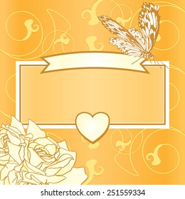 gold frame with heart, butterfly and roses 