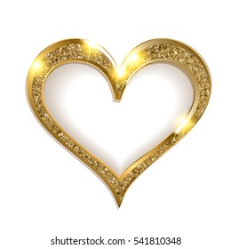 gold frame heart on a white background. Vector illustration