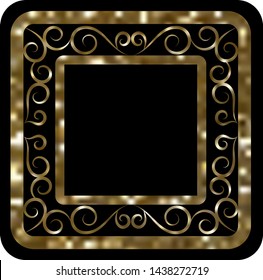 Gold frame for inscription for cards, invitations, greetings. Vector illustration.