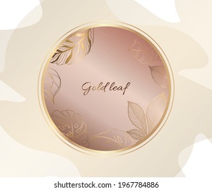 Gold frame. Invitation card with gold leaves. Geometric round frame. Vector.