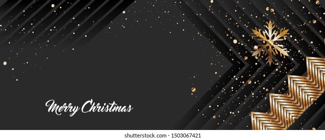 Gold frame invitation Christmas and new year's template vector elegant on dark banner