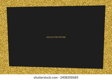 Gold frame isolated on black backdrop. Photo frame. Light pattern texture. Abstract starlight. Yellow glitter background. Golden Explosion of Confetti. Vector illustration, eps 10.	