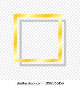 Gold frame isolated on a transparent light background with a shadow. Vector element for your design.