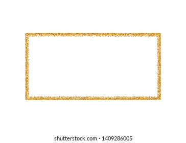Gold frame isolated on white background. Golden glitter confetti texture. Gold square border, shine spray. Light dust decoration. Bright design for Christmas, holiday celebration Vector illustration