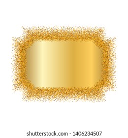Gold frame isolated white background. Golden glitter confetti texture. Gold square border, shiny gradient. Light dust decoration. Bright design Christmas, holiday celebration Vector illustration