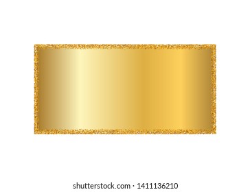Gold frame isolated white background. Golden glitter confetti texture. Gold square border, shiny gradient. Light dust decoration. Bright design Christmas, holiday celebration Vector illustration