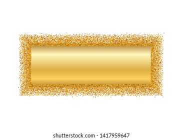 Gold frame isolated white background. Golden glitter confetti texture. Gold square border, shiny gradient. Light dust decoration. Bright design Christmas, holiday celebration Vector illustration
