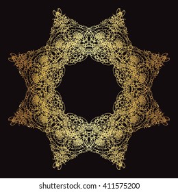 gold frame, lace pattern on a black background