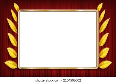 Marco dorado con laurel para premios y publicidad. Fondo con lugar para el texto. Plantilla de vectores.