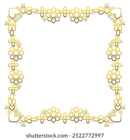 Gold frame with leaf and flowers. on white background