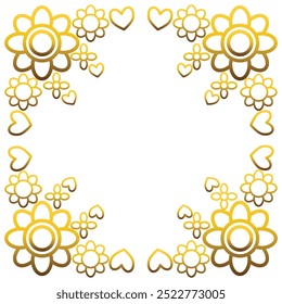 Goldener Rahmen mit Blatt und Blumen. auf weißem Hintergrund