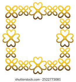 Quadro dourado com folha e flores. sobre fundo branco