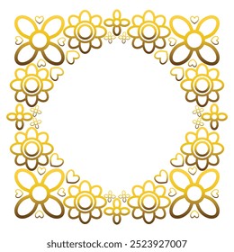 Goldener Rahmen mit Blatt und Blumen. auf weißem Hintergrund