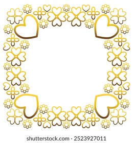 Gold frame with leaf and flowers. on white background
