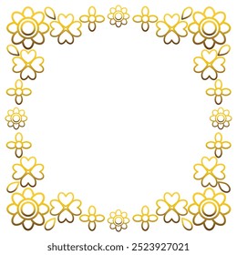 Marco de oro con hojas y flores. sobre fondo blanco