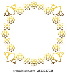 Gold frame with leaf and flowers. on white background
