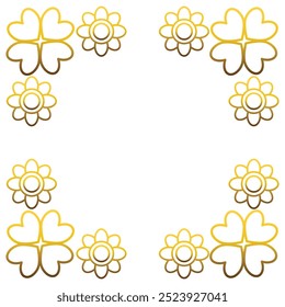 Marco de oro con hojas y flores. sobre fondo blanco