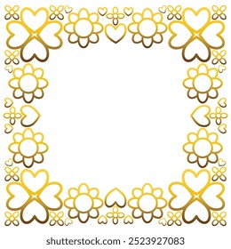 Gold frame with leaf and flowers. on white background