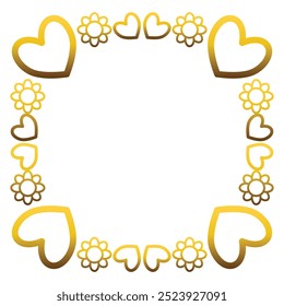 Gold frame with leaf and flowers. on white background